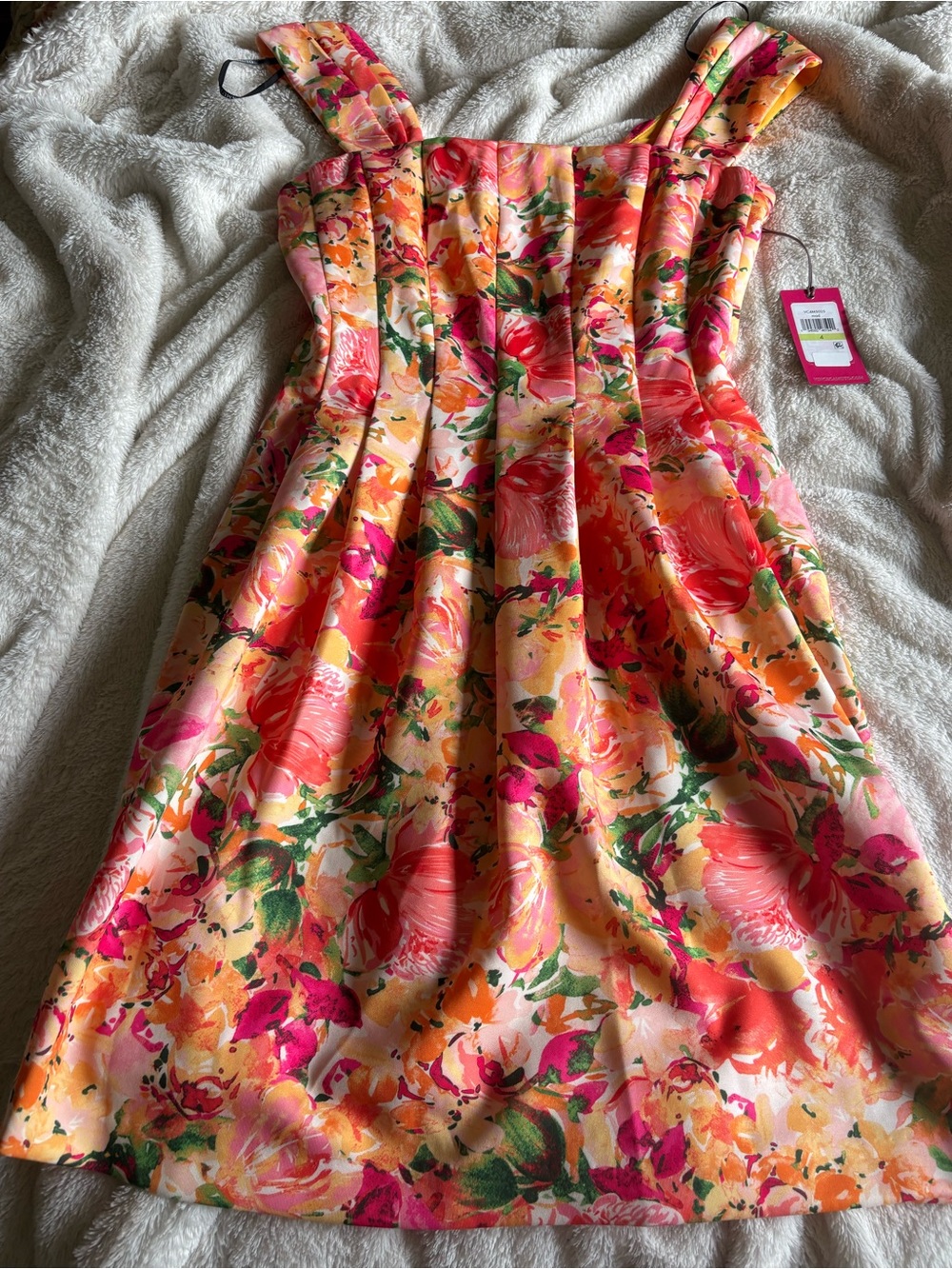 Vince Camuto Pink Orange Floral Fit-and-Flare Dress